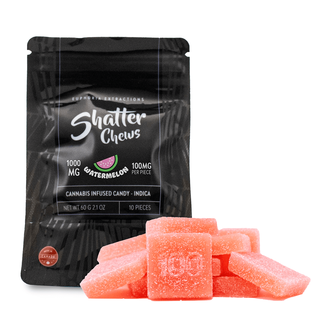 1000mg Indica Watermelon Shatter Chews by Euphoria Extractions (100mg x10)
