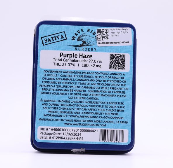 Wave Rider- PURPLE HAZE 0.5G PREROLL 5 PACK