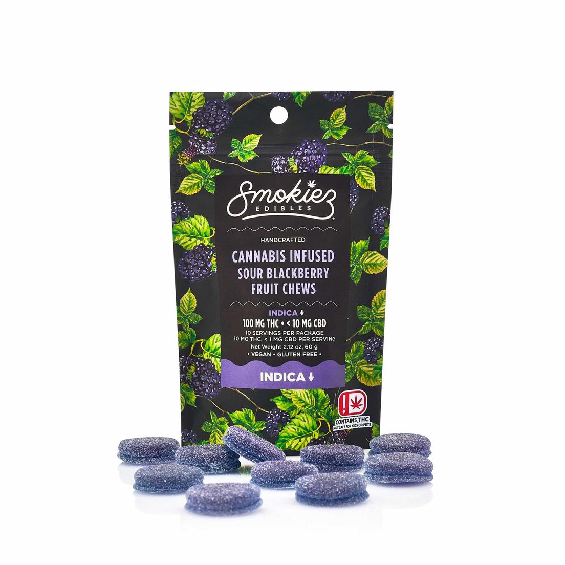 Smokiez Edibles - Sour Blackberry Indica Fruit Chews - 100 mg THC - OK 60g