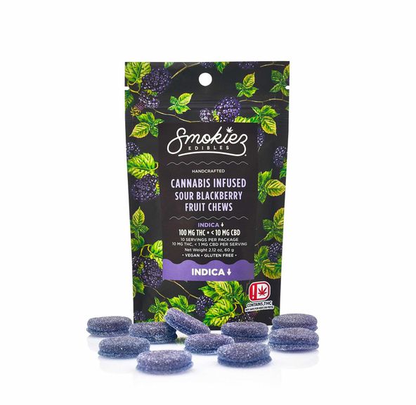 Smokiez Edibles - Sour Blackberry Indica Fruit Chews - 100 mg THC - OK 60g
