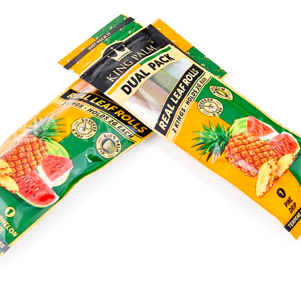 Rolling Papers- KING PALM Green Natural Leaf Dual Flavored Blunt Wraps - Pine Drip/Watermelon- 104mm