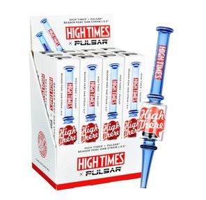 AFG Distribution- High Times® x Pulsar- High There-! Beaker Perc Glass Dab Straw-Integrated Tip- Blue- 6.5"