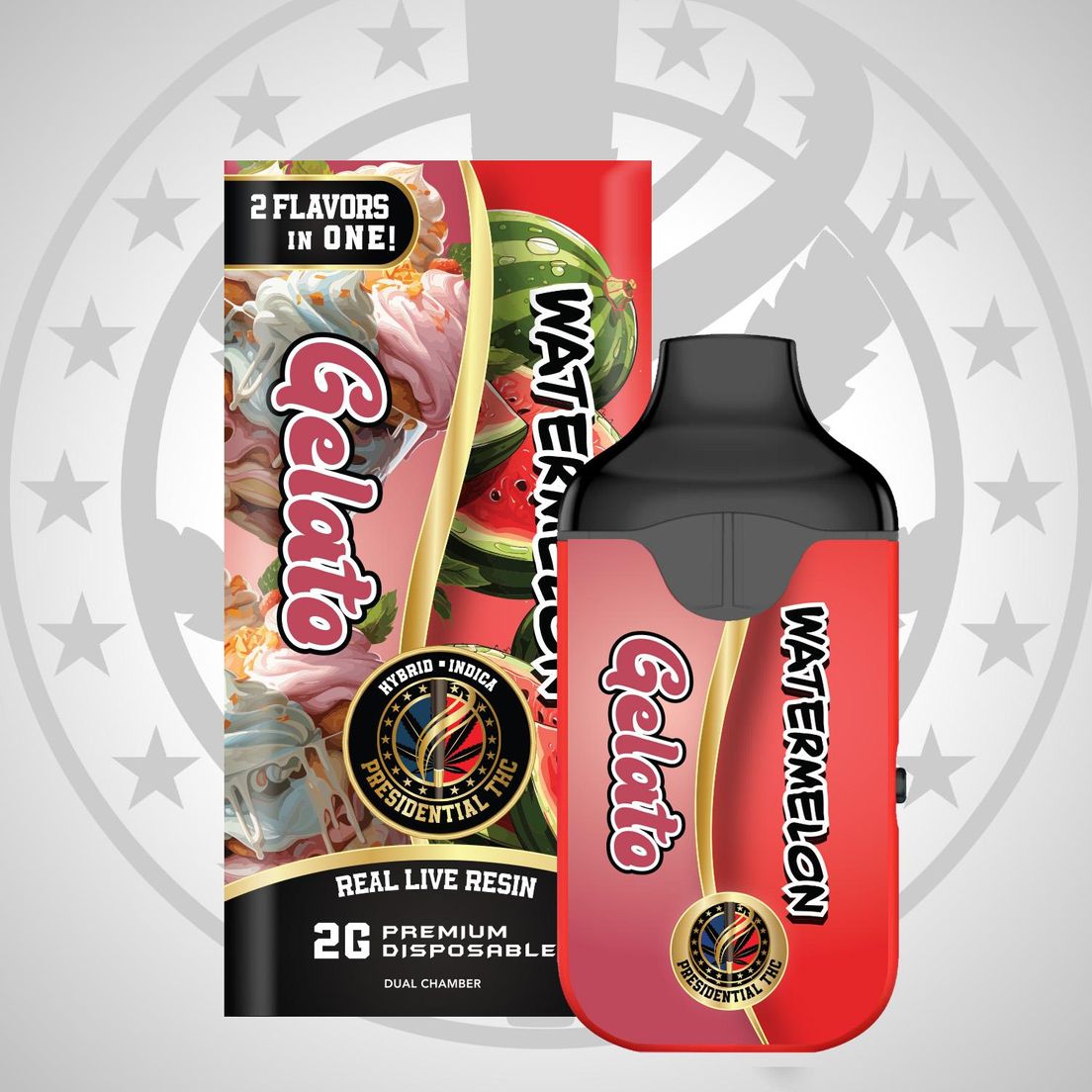PRESIDENTIAL THC GELATO/WATERMELON LIVE RESIN DUAL CHAMBER DISPOSABLE 2G