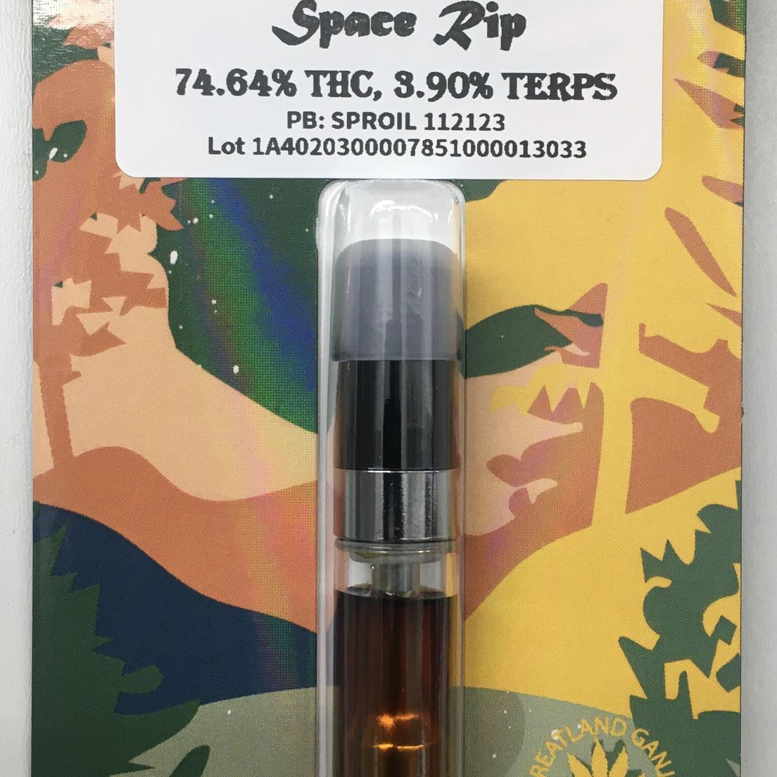 Cartridge - Live Hash Rosin - Space Rip 1g by Greatland Ganja 74.64% - Terps 3.90% - Hybrid - 0760
