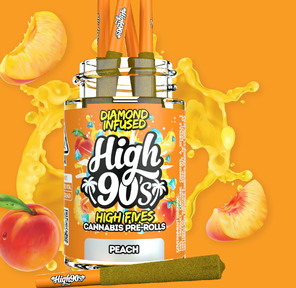 High 90's - Peach - 5pk Diamond infused Prerolls - THC:42.46%
