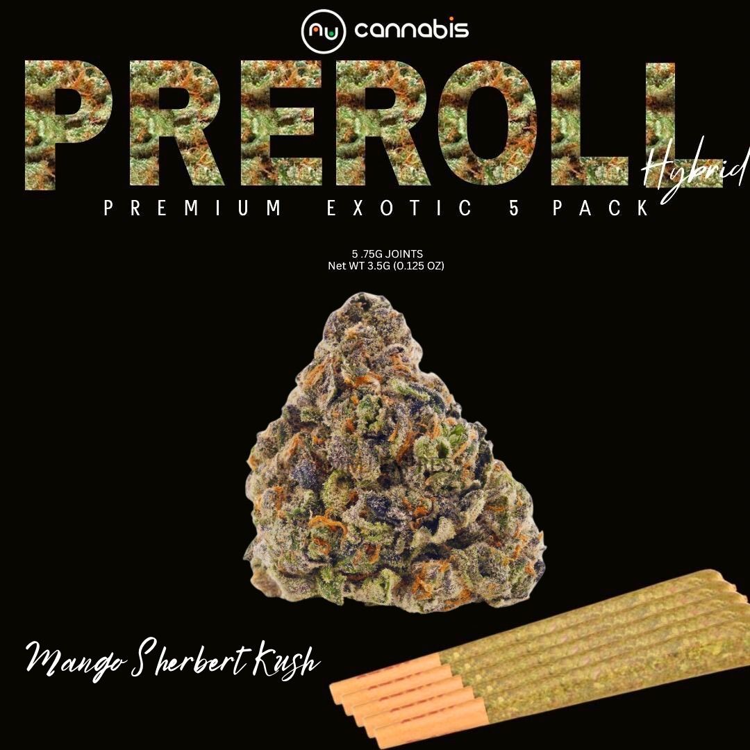NU ~ MANGO SHERBERT KUSH INFUSED PRE-ROLL 5PK