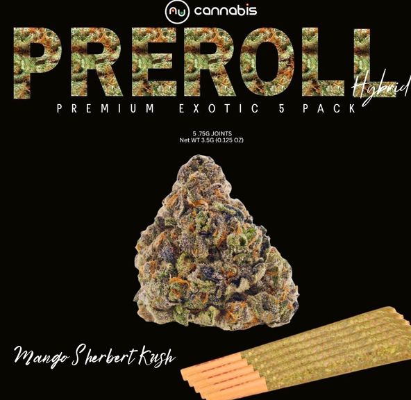 NU ~ MANGO SHERBERT KUSH INFUSED PRE-ROLL 5PK