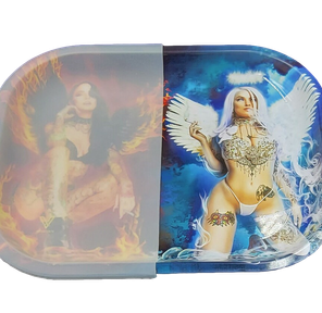 10.5" x 6.25" Metal Rolling Tray with 1/2 Removable Silicone Cover (oil or Bud)