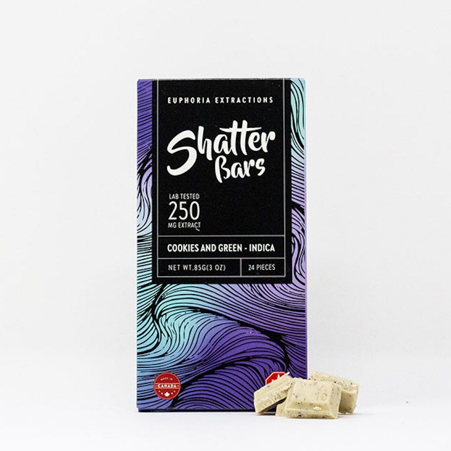 250mg Indica Cookies and Green Shatter Bar by Euphoria Extractions