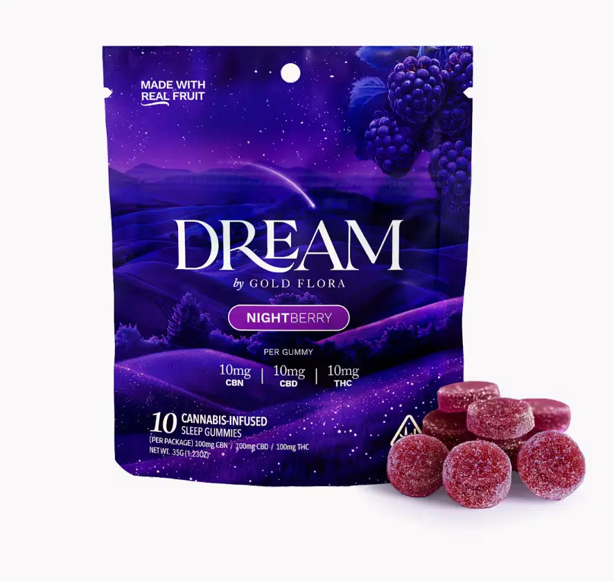 1:1:1 CBN: CBD: THC Dream Nightberry Sleep Gummies - Gold Flora