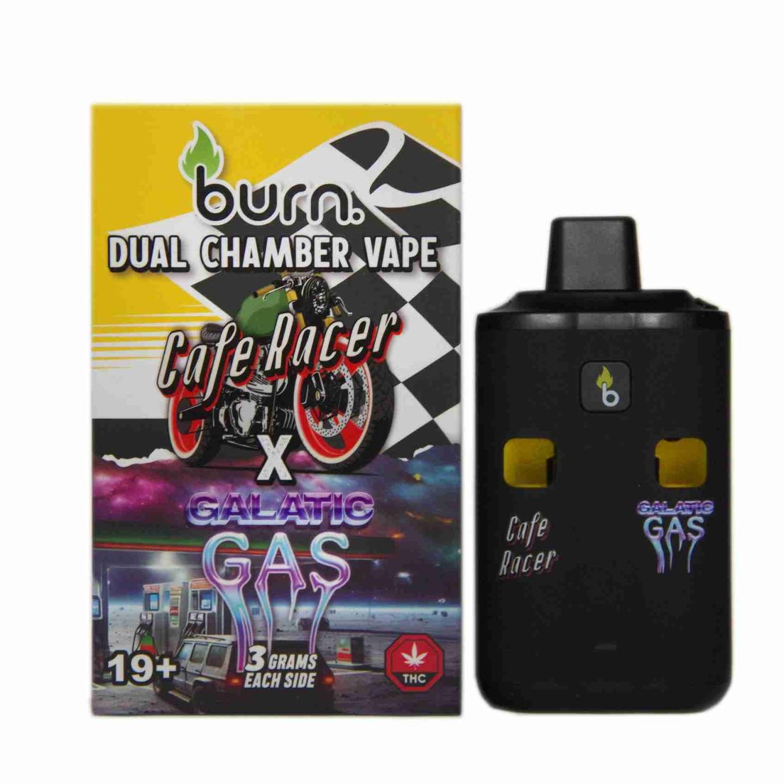 6 Gram Dual Chamber Burn Disposable – Cafe Racer + Galactic Gas (3+3 Gram)