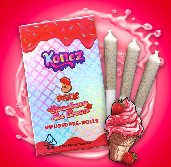 Strawberry Ice Cream Infused Pre Rolls 3 Pack 1.8g - KONEZ