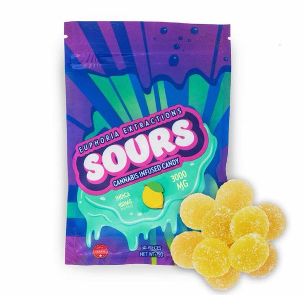 3000MG THC Sour Gummies - Indica Sour Cherry - Euphoria Extractions