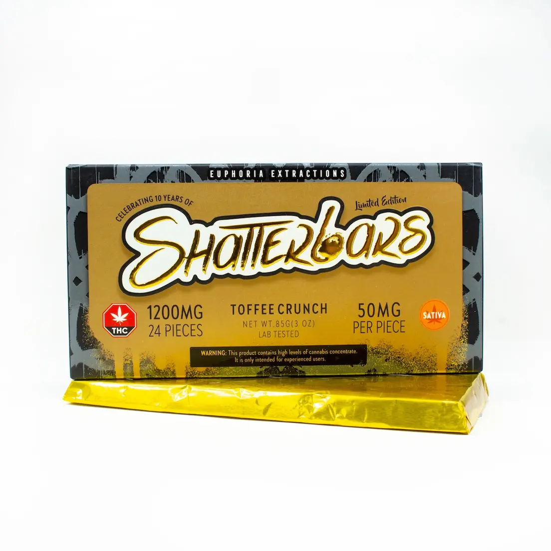 1200mg Sativa Toffee Crunch Shatter Bar by Euphoria Extractions GOLDEN TICKET INSIDE