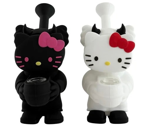 BDB5.5" Gothic Kitty Heavy Silicone Water Pipe black & white