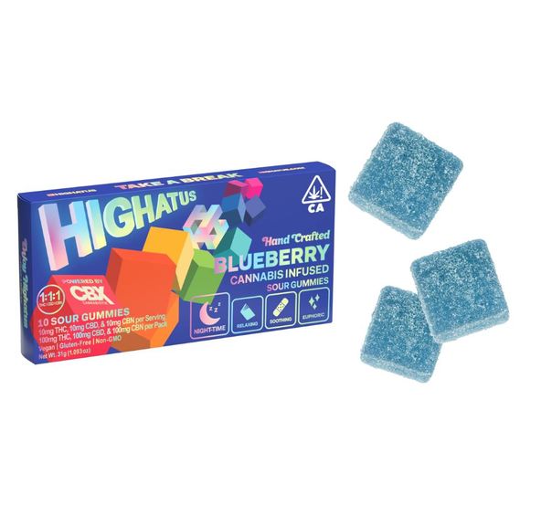 Highatus by CBX- Blueberry Sour Gummies 1:1:1 (THC:CBD:CBN) 100mg (I)