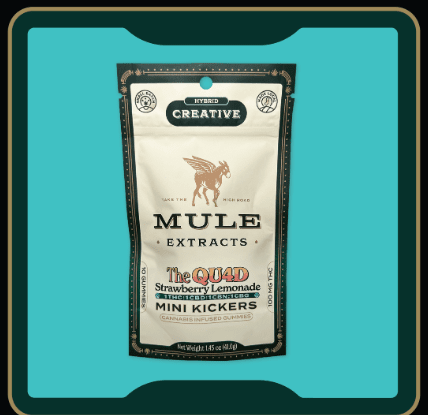Mule Extracts | Mini Kickers The Qu4d Strawberry Lemonade | 10 pack: 100mg THC: 100mg CBD: 100mg CBG: 100mg CBN