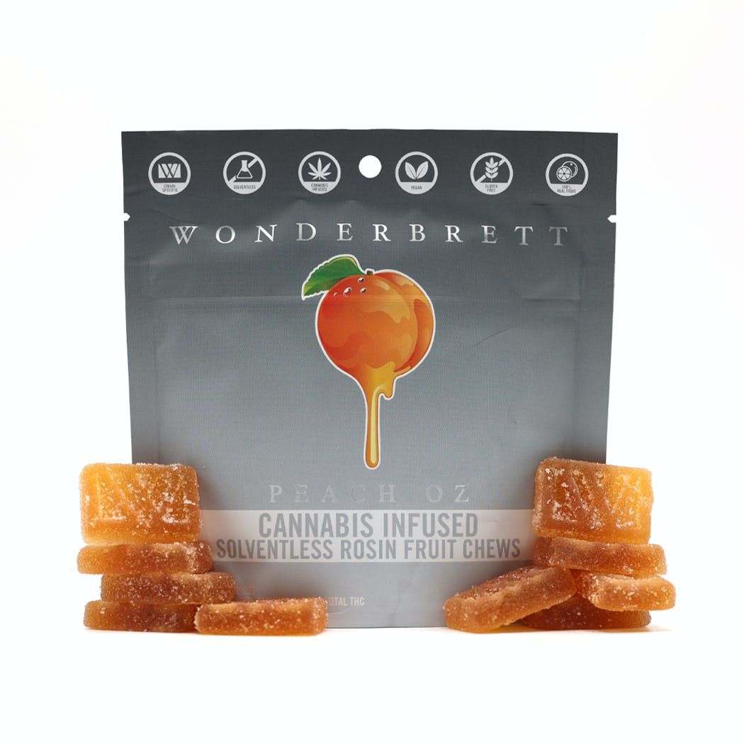 Peach Oz, Solventless Fruit Chews, Edible, 100mg, - Wonderbrett
