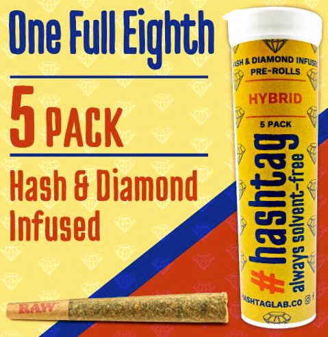 Hashtag - Purple Jones x Jealousy - Hash & Diamond Infused 5-Pack Pre Rolls, 3.5g