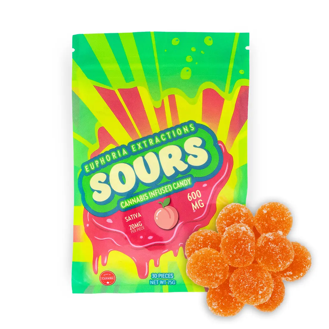 600mg Sativa Peach Sours by Euphoria Extractions (20mgx30)