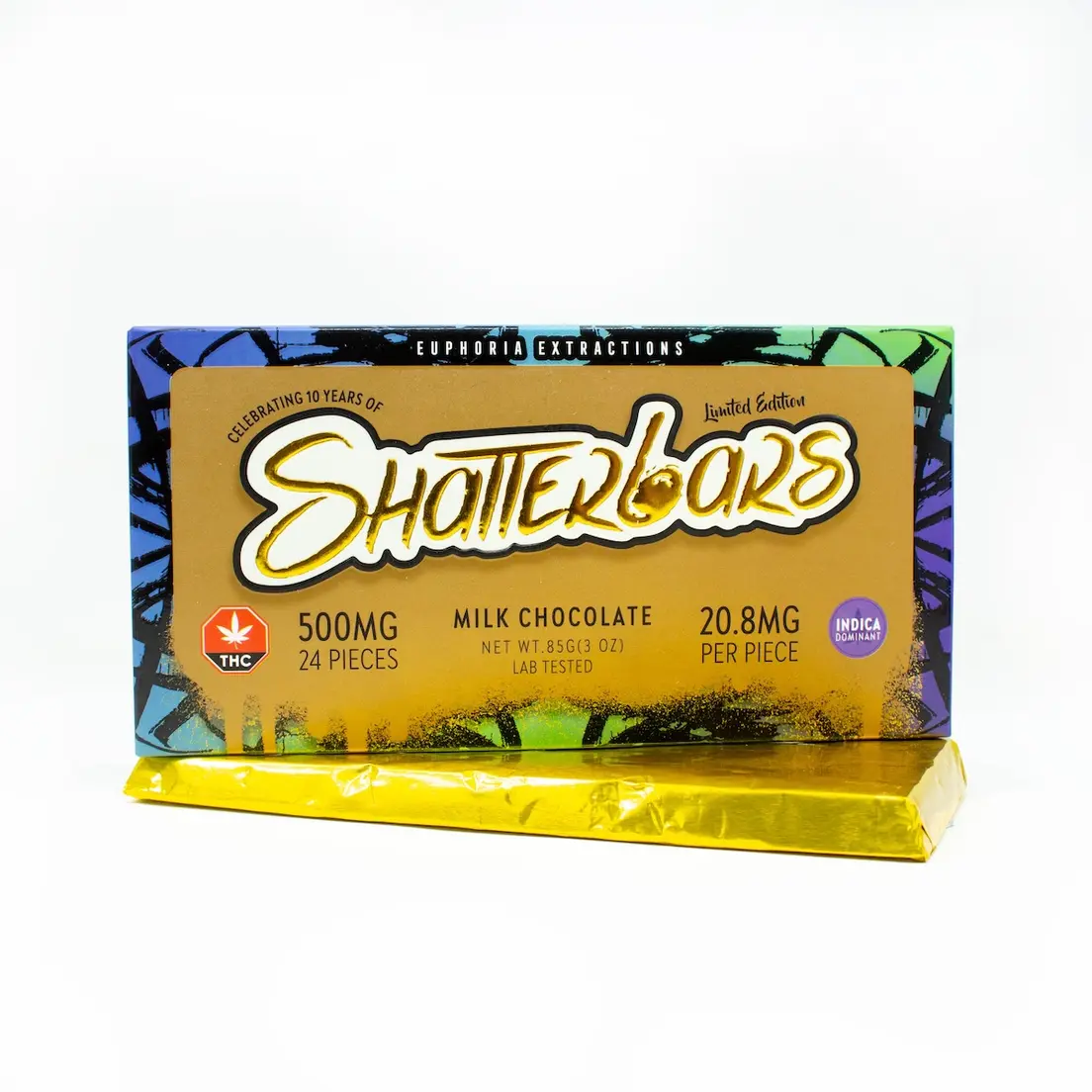 500mg Indica Milk Chocolate Shatter Bar by Euphoria Extractions GOLDEN TICKET INSIDE