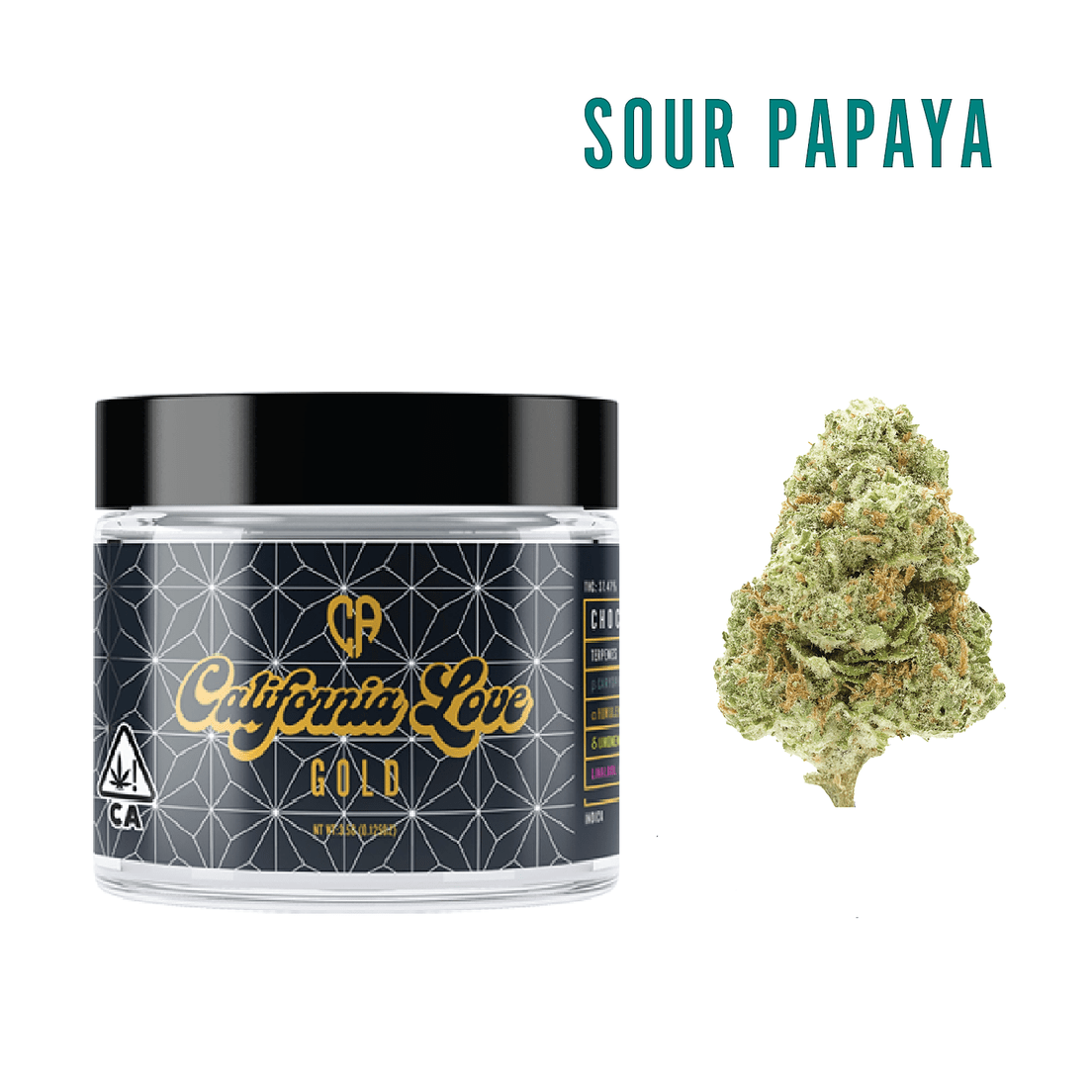 California Love | Gold | PackagedFlower-Jar-3.5g-Sour Papaya