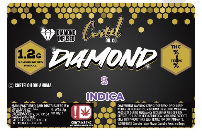 Cartel Oil Co - Diamond Infused Pre-Roll 1.2g - Hybrid - Cherry Garcia