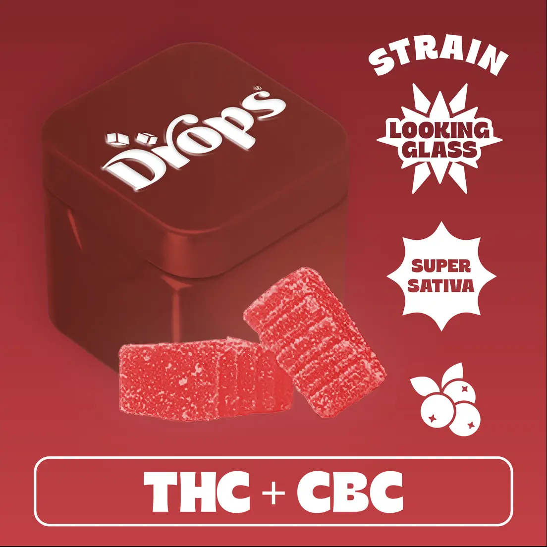Drops Singles Cranberry Gummies 100mg THC / 100mg CBC