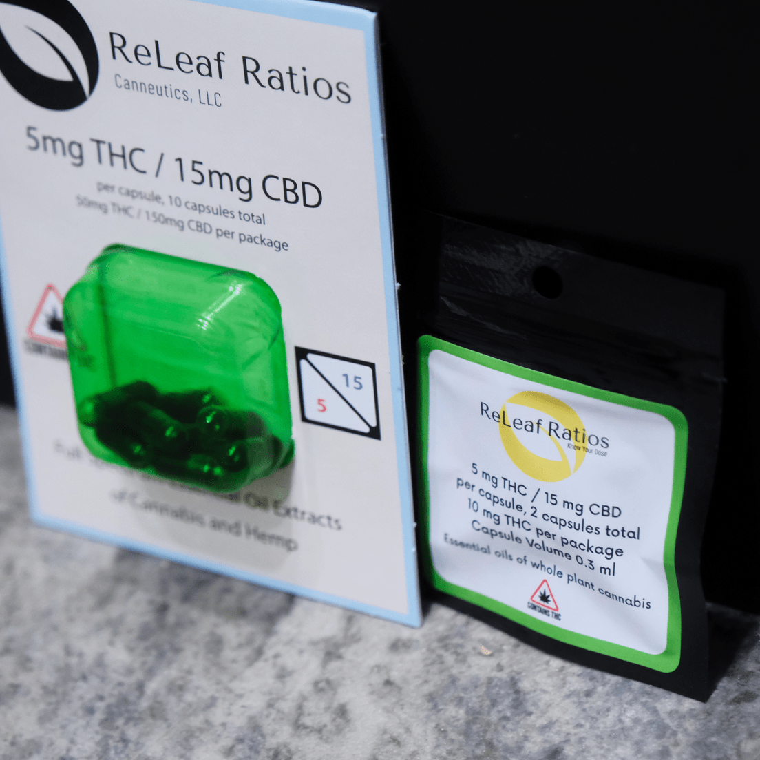 Releaf Ratios- Capsules- 5mg THC/ 15mg CBD- 2 pk