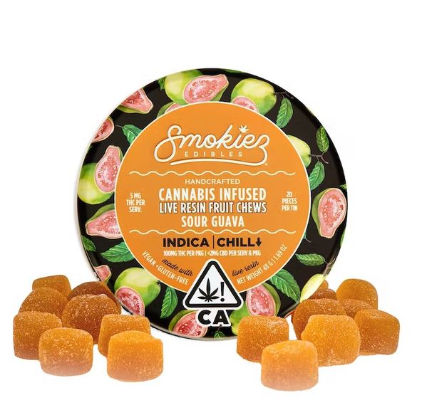 Sour Guava Indica 100mg THC Live Resin Fruit Chews - CA