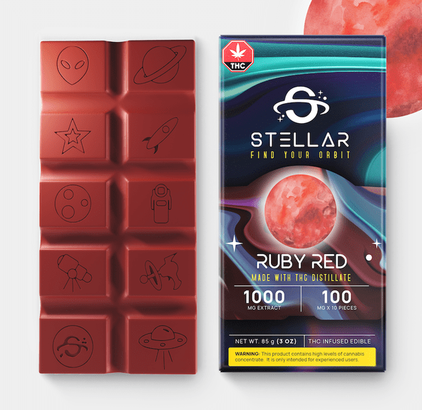 1000mg Rocket Ruby Red Chocolate Bar by Stellar Treats