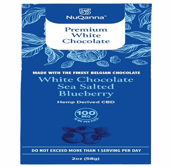 CBD Chocolate: White Chocolate Sea Salted Blueberry: 100mg