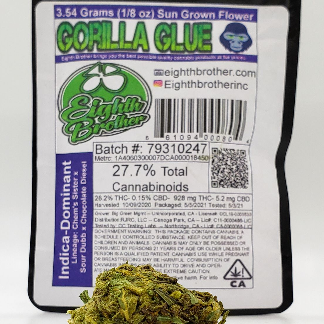 1/8 Gorilla Glue (26.2%/Hybrid - Indica Dom.) - Eighth Brother