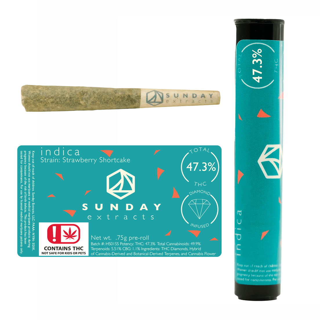 SUNDAY EXTRACTS STRAWBERRY SHORTCAKE INFUSED PREROLL .75G