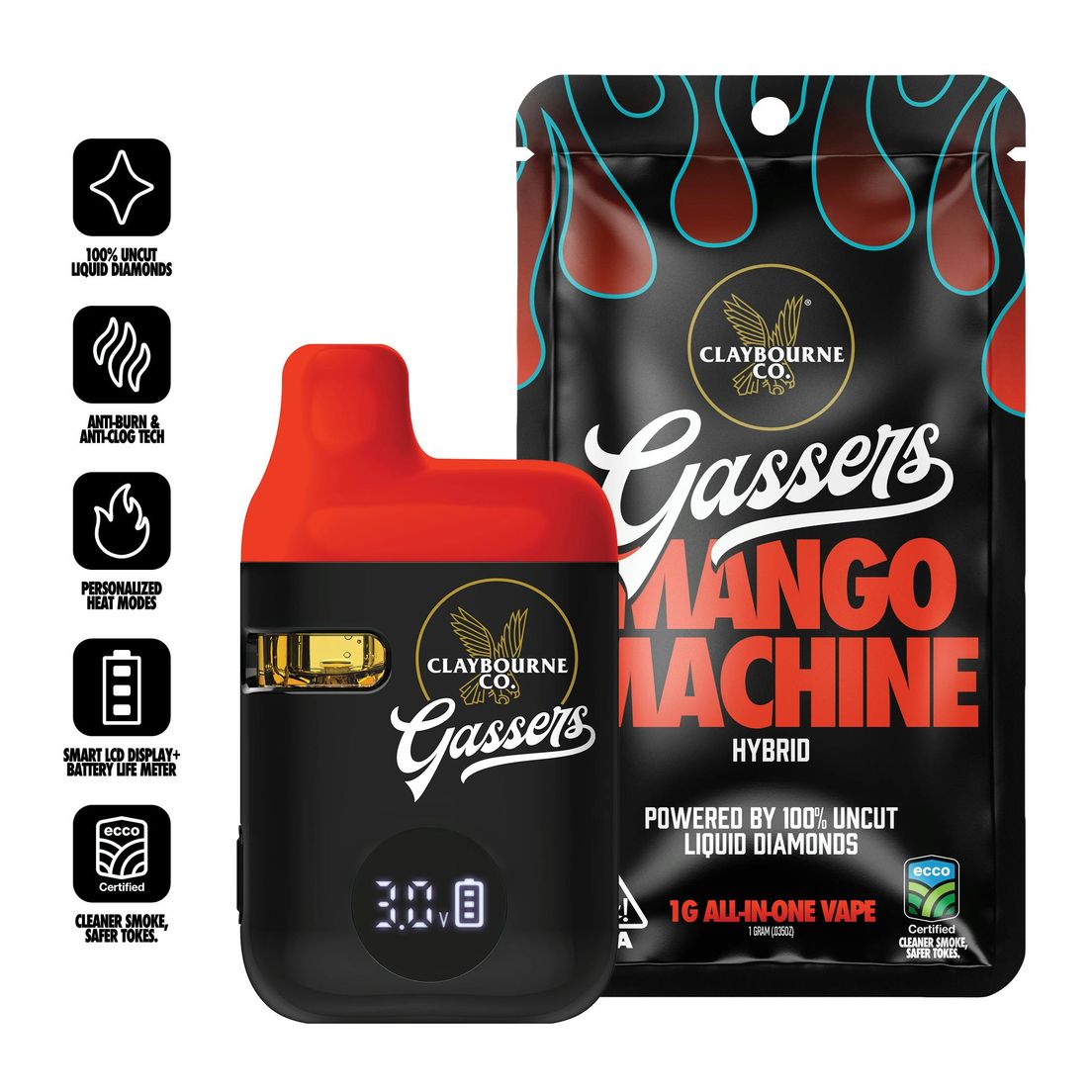 Claybourne Co. - Gassers Liquid Diamonds AIO - 1g - Mango Machine