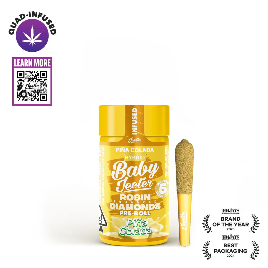 Jeeter | Baby | Quad Infused | Prerolls | 5 x .5g | Pina Colada