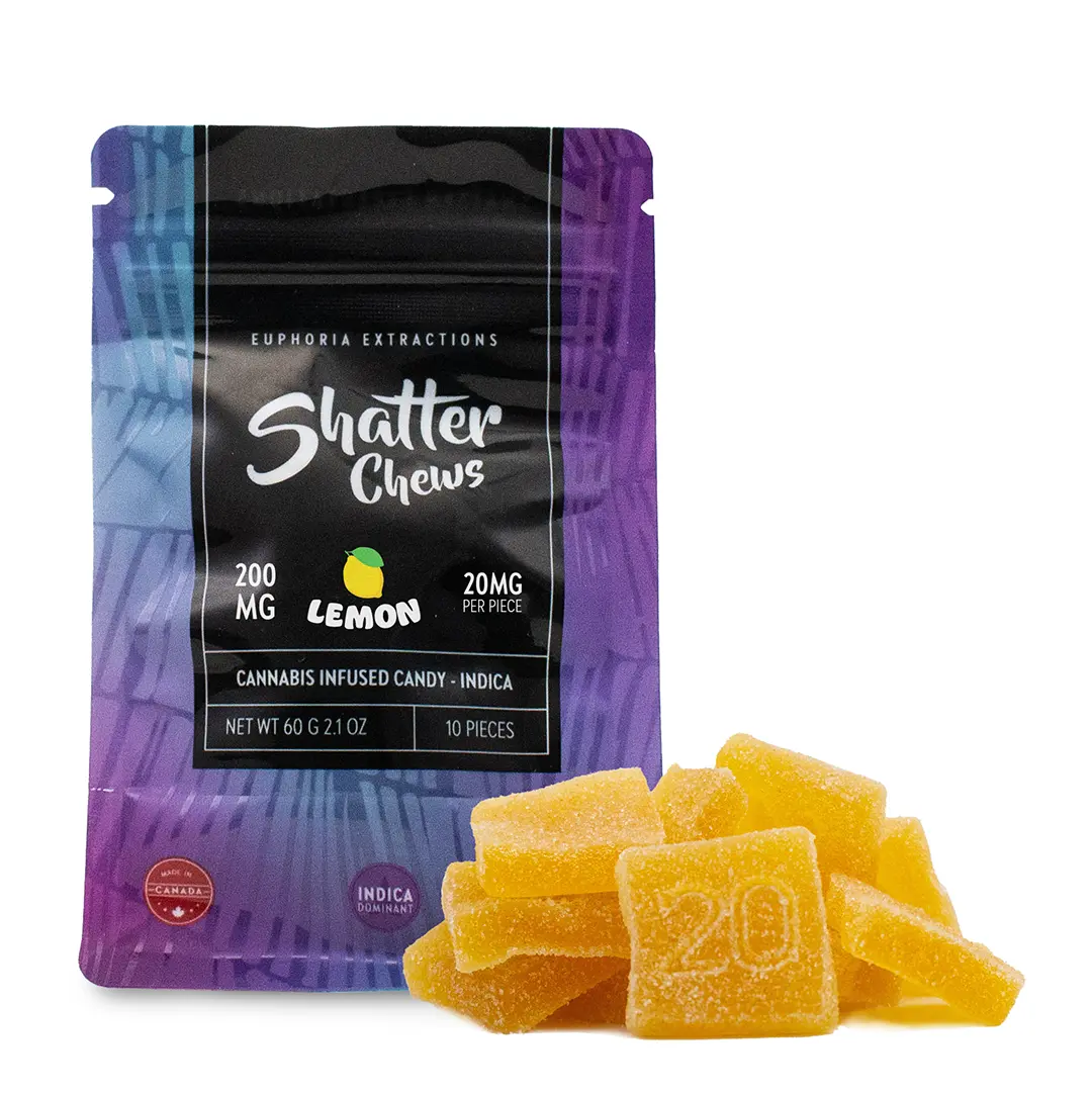 200mg Indica Lemon Shatter Chews by Euphoria Extractions (20mg x10)