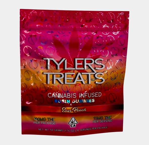 Tylers Treats - Tylers Treats Sour Peach Rosin Gummies 100mg 50g