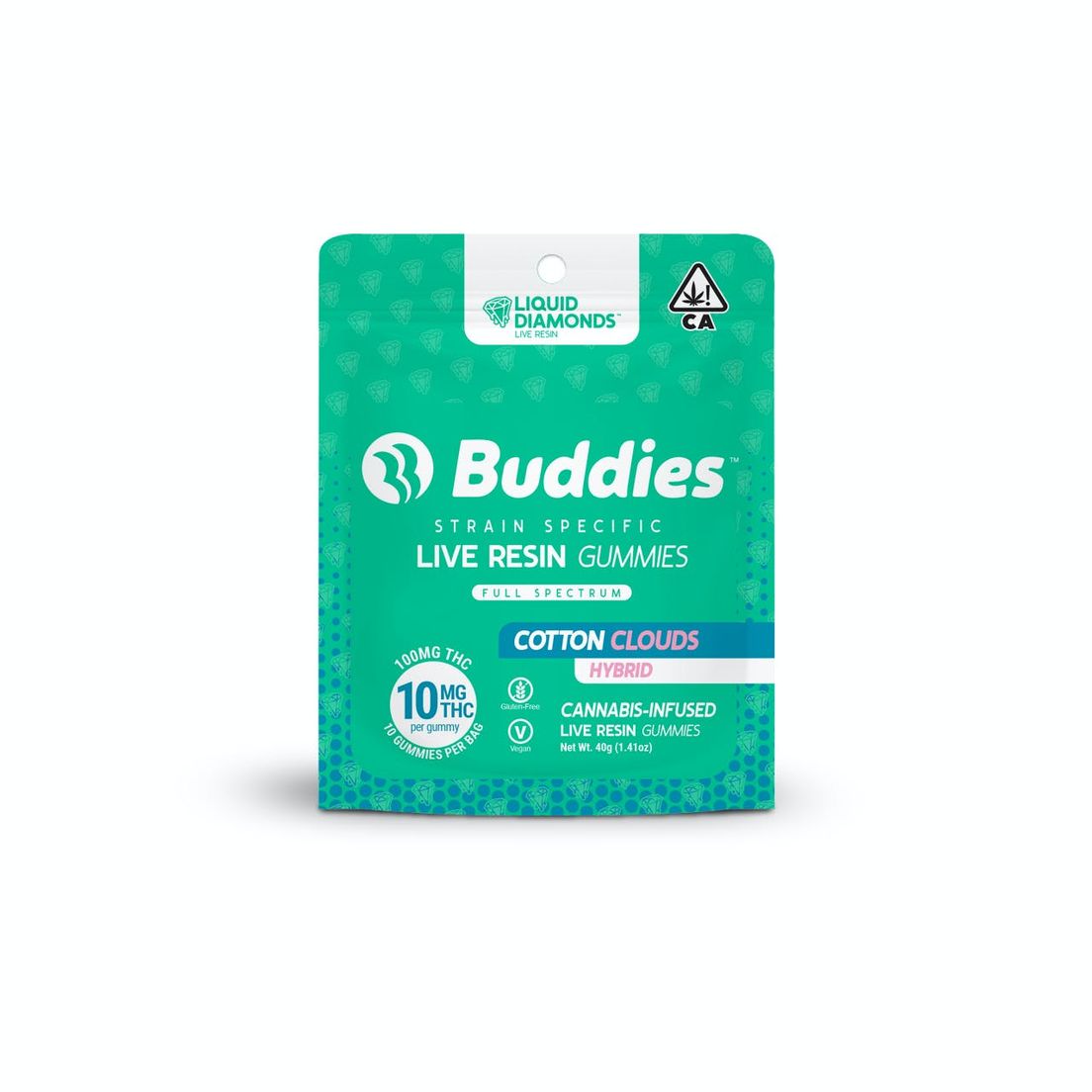 1. Buddies 100mg THC Strain Specific Live Resin Gummies - Cotton Cloud (THC Bomb) (H) *SALE*