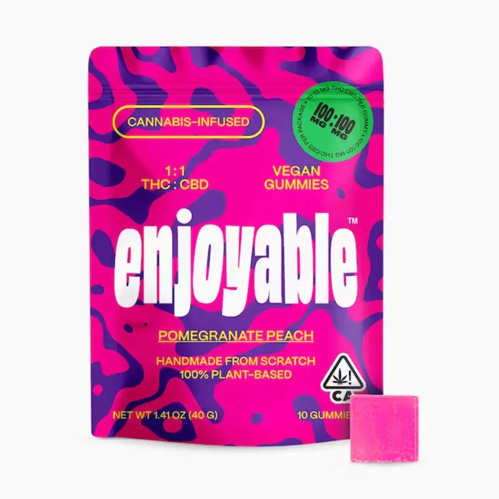1:1 THC:CBD Pomegranate Peach Vegan Gummies 100mg:100mg