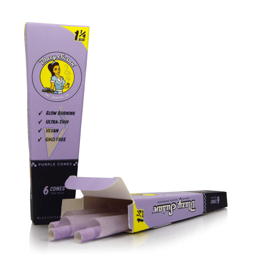 Pre-Rolled Purple Cones 6 Pack 1 1/4 Size by Blazy Susan