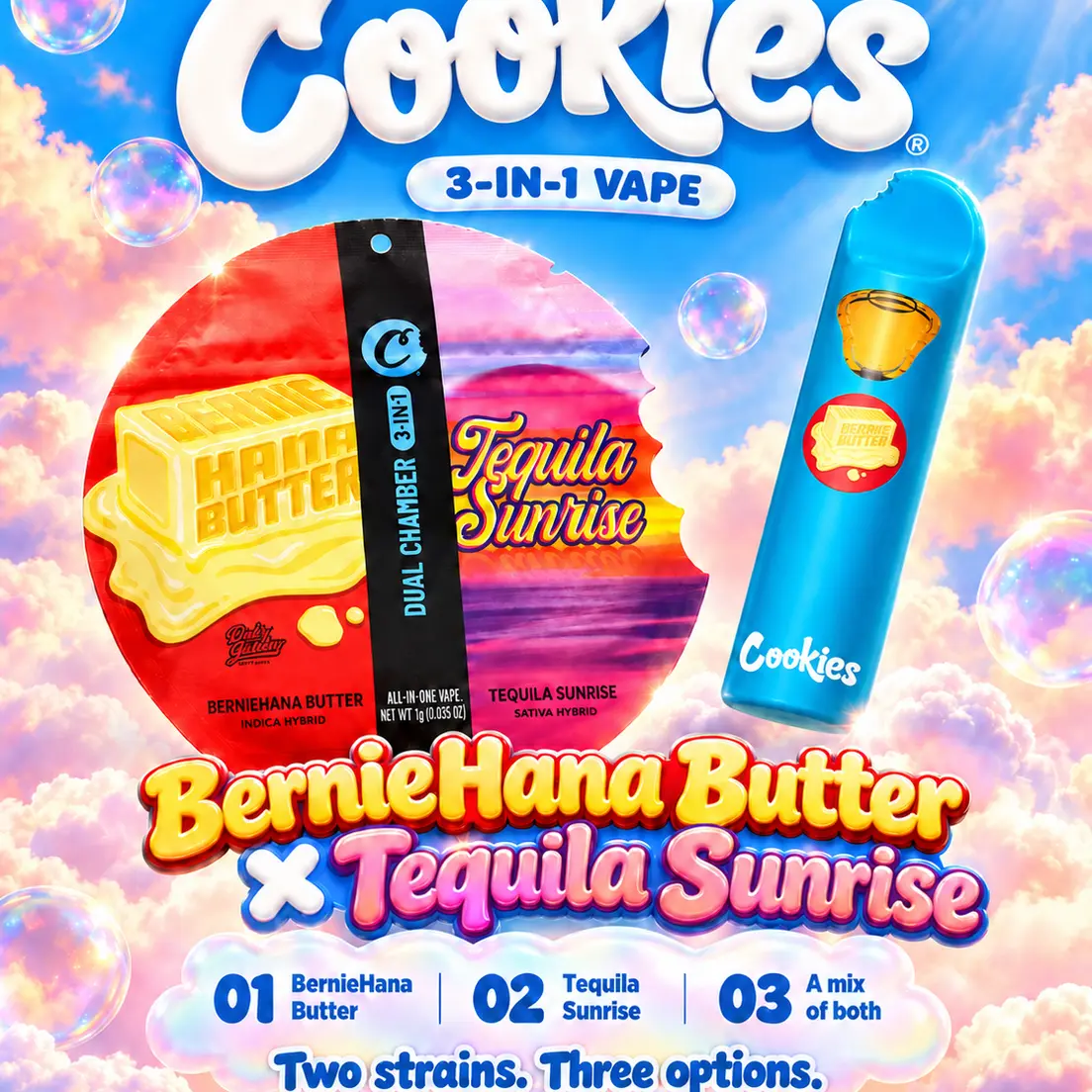 Cookies | Vapes | CDT 3-in-1 Disposables | Berniehana Butter + Tequila Sunrise | 2g