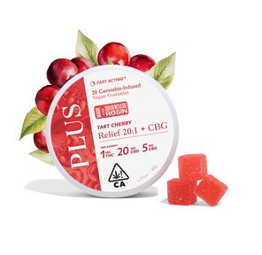 Plus | Gummies | 20pc | Solventless Rosin | THC/CBD/CBG | Relief | Tart Cherry