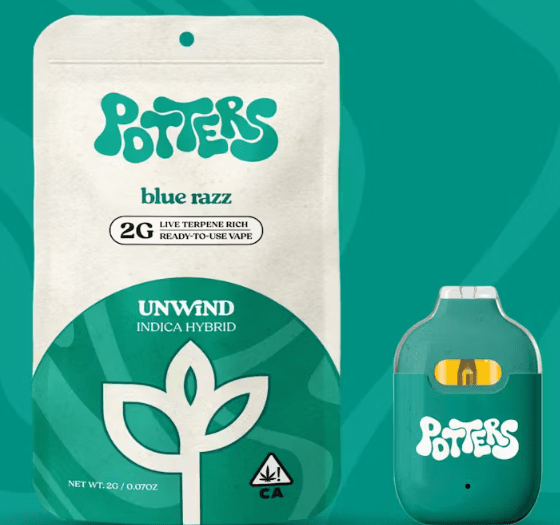1.25g Blue Razz (Indica - Hybrid) Ready-to-Use Live Resin Vape - Potters