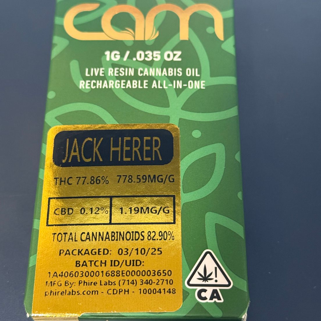 Cam- Jack Herer Live Resin Rechargeable AIO 1g (S)