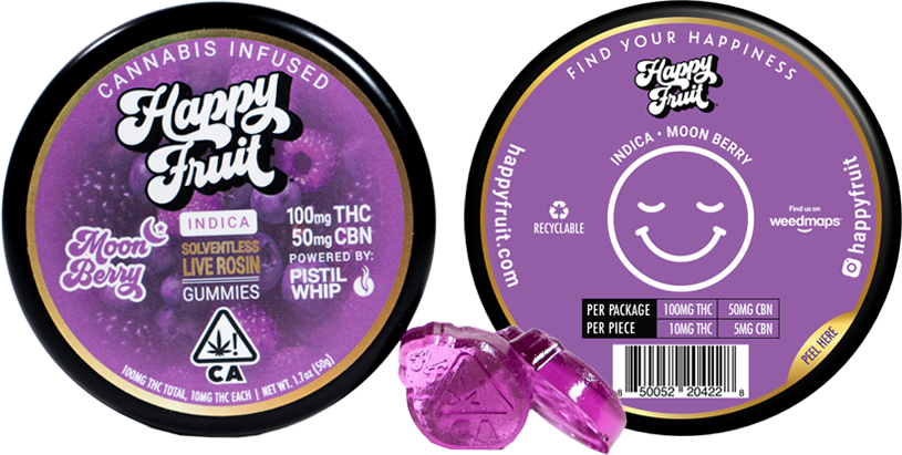 HAPPY FRUIT - Moon Berry Live Rosin Gummies - 100mg - Indica