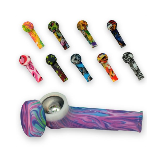 3' Kolas Glow In The Dark Silicone Pipe w/Cap - Assorted Colors