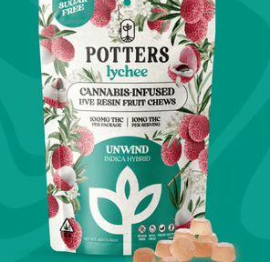 100mg Lychee Indica Hybrid Sugar Free Live Resin Fruit Chews - Potters