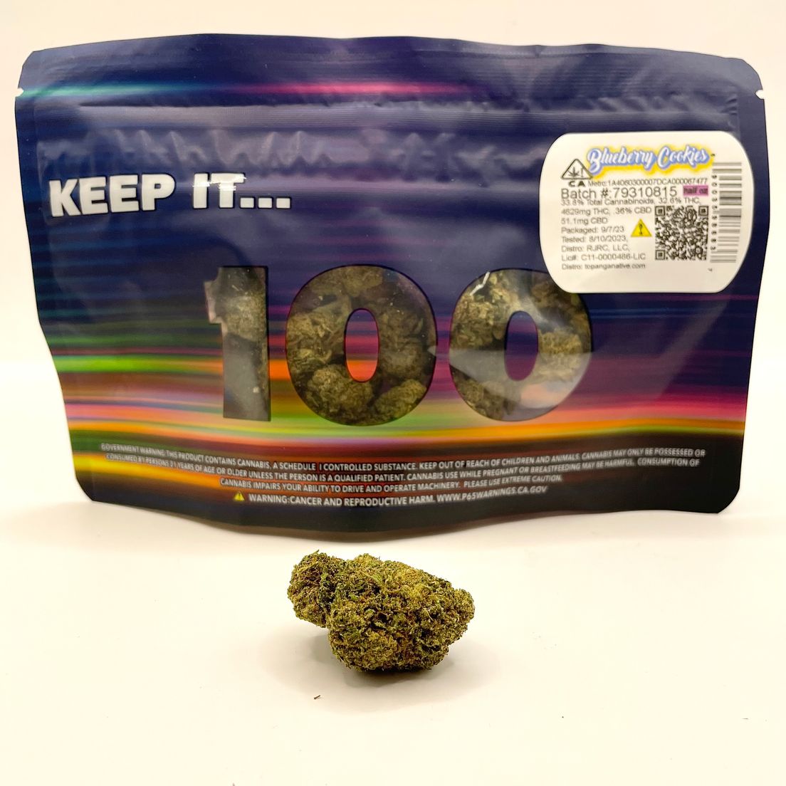 PRE-ORDER ONLY *Deal! $75 1/2 oz. Blueberry Cookies (33.8%/Hybrid - Indica Dom.) - Keep it 100