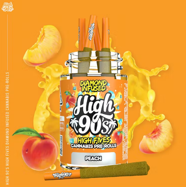 Peach 0.5g High Fives Diamond Infused Pre-Rolls 5 Pack
